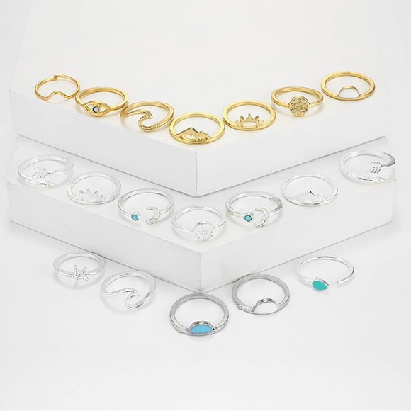 RETRO BOHO 19 Pc Knuckle Ring Set Stackable Midi Finger Rings ~ Cottage Whimsy - Picture 6 of 7